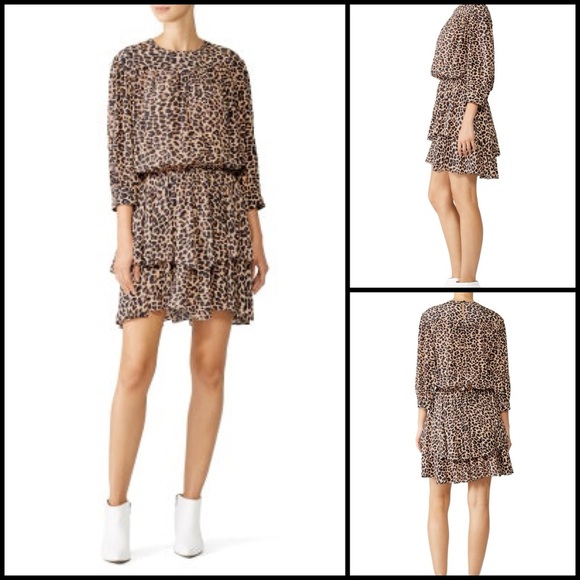 Zadig & Voltaire Designer Rooka Leo Leopard Profeint Tiered Ruffle Hem Dress XS - Picture 1 of 13